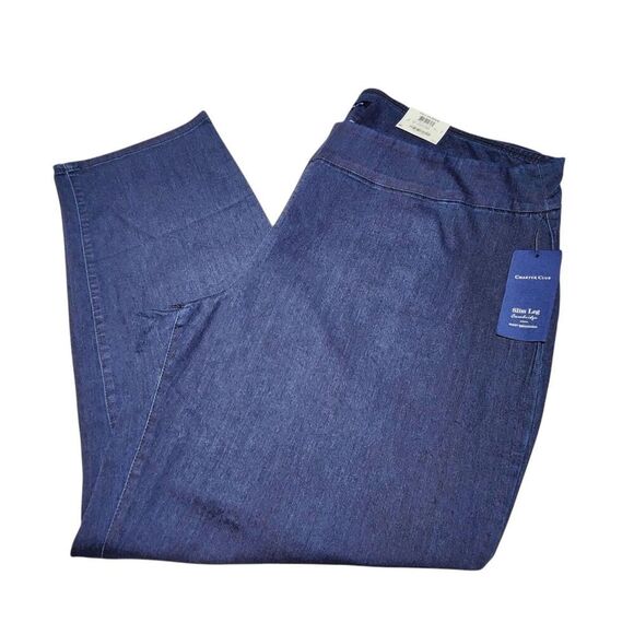 Charter Club‎ Plus Size Cambridge Slim Leg Stretch Blue Denim Pull On Pants 28W - Picture 6 of 16